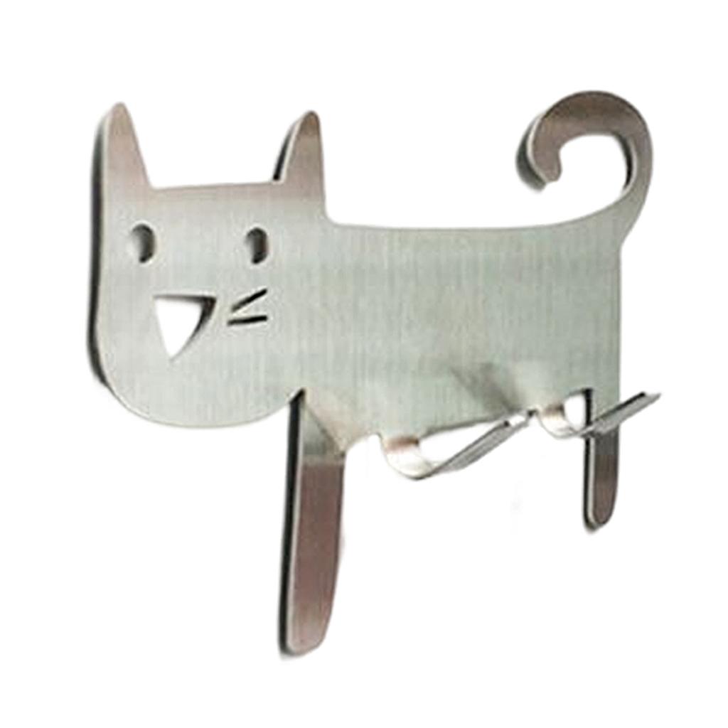 Stainless Steel Cute Cat Hook Wall Mounted Towel Hook Multipurpose Self-Adhesive Hook Practical Seamless Hooks Bath Robe Hook