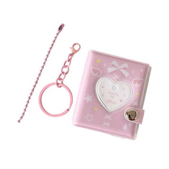 Love Heart Small Photo Album Keychain 32 Pockets Hollow Photocard Binder for 2 Inch Photo Mini Photo Card Book Holder for