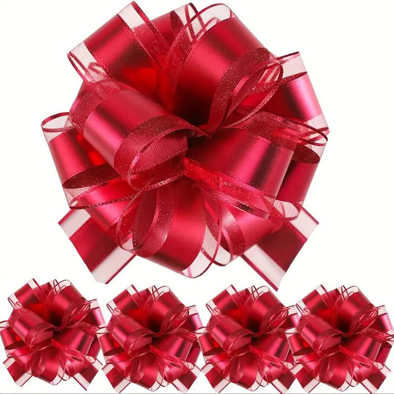 10-Pack Metallic Pull Bows for Gift Wrapping - 6 Inch Reusable Ribbon Bows, Large Instant Floral Decor Bows for Wedding, Christmas