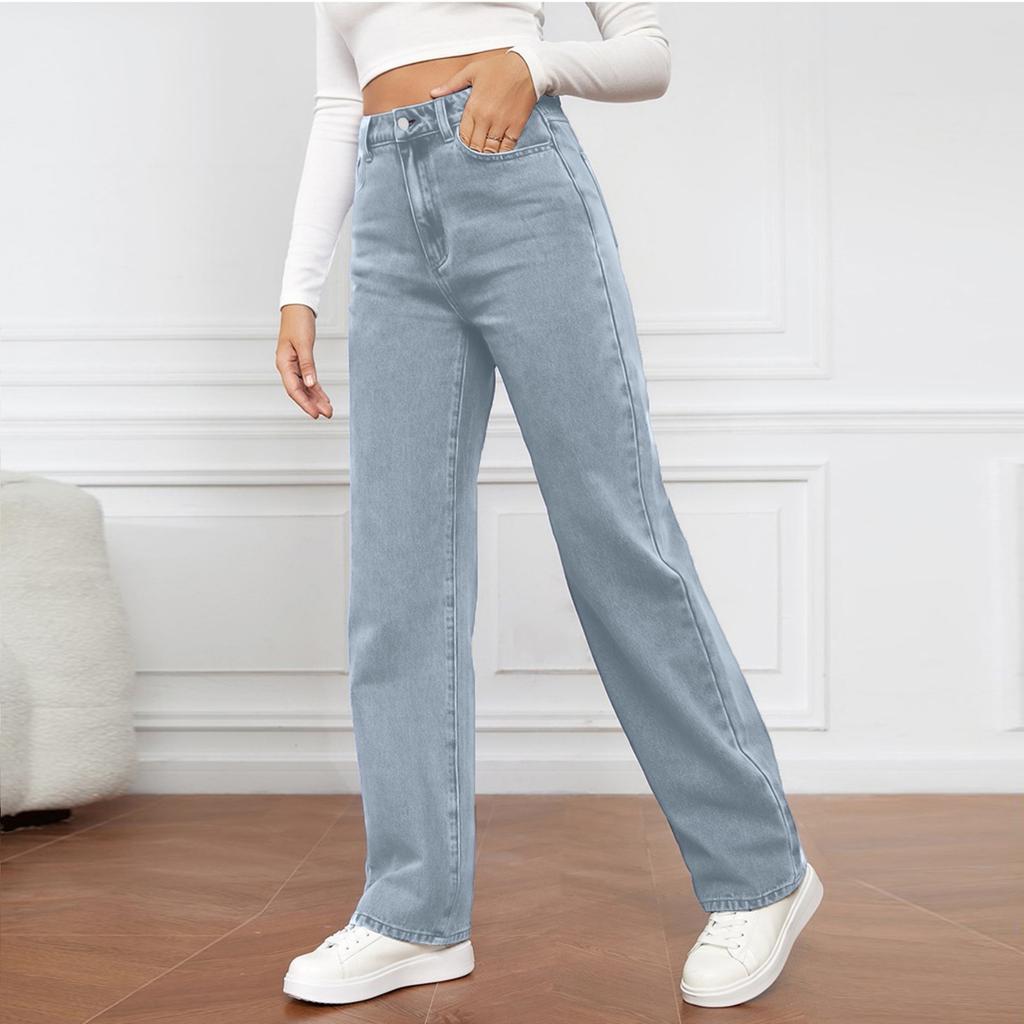 Women's High Waist Women's Jeans Fashionable Versatile Straight Leg Pants