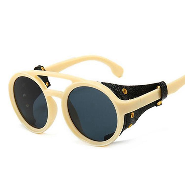 Retro Punk Round Frame Sunglasses with Leather Case for Men and Women - European and American Style Driving Shades