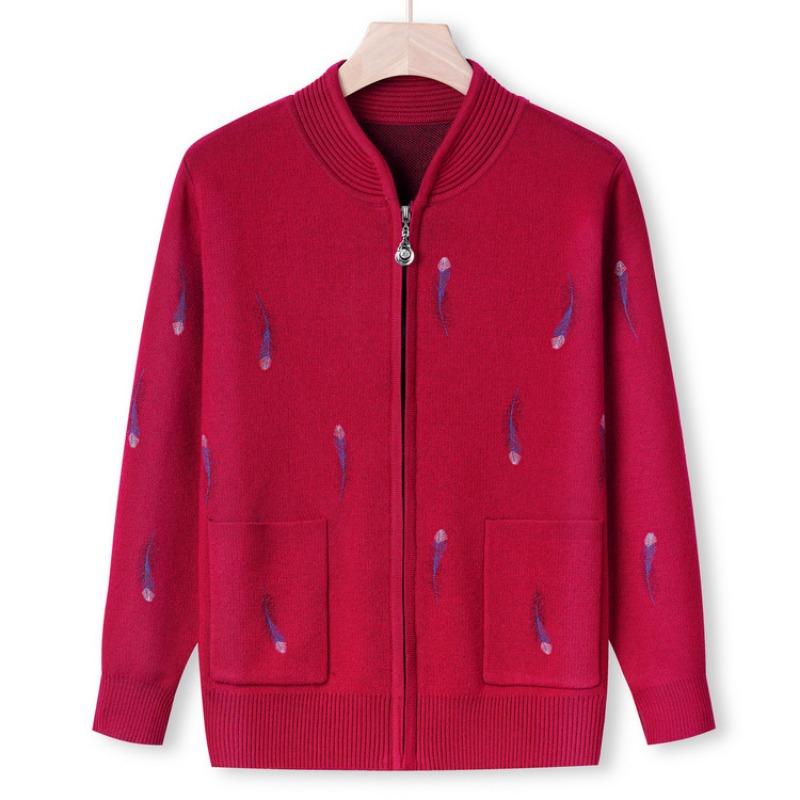 Grandma autumn new knitted sweater jacket middle elderly women's zipper top year old 0 mother autumn sweater