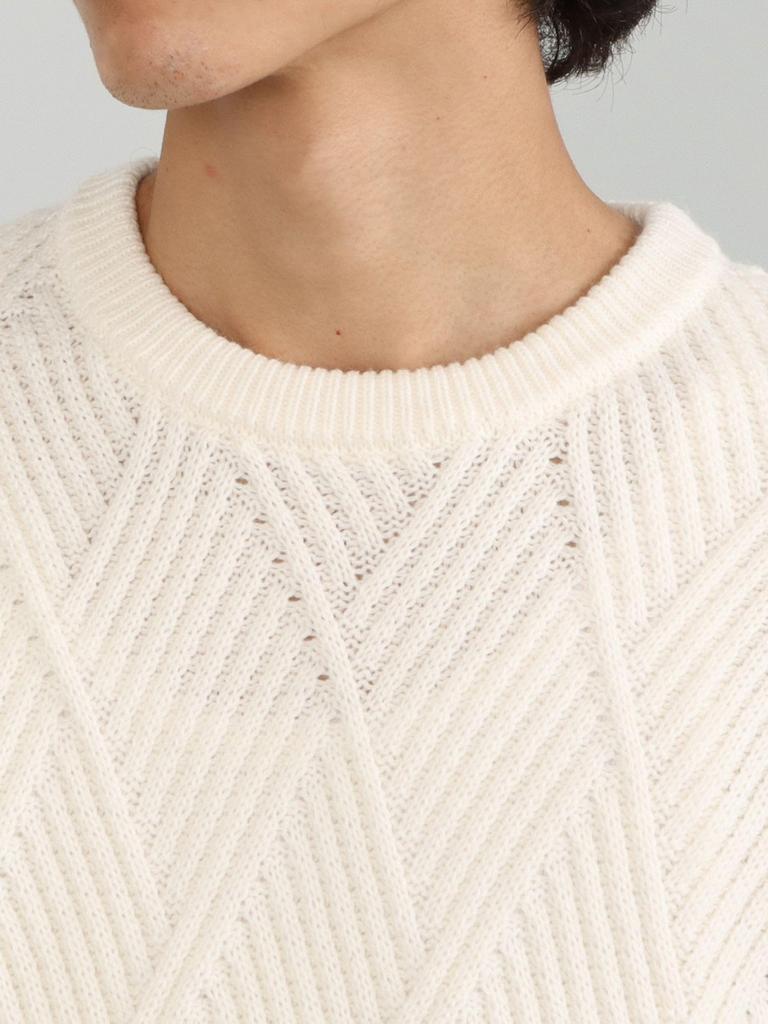 Beams Heart Men's Large/Small Knit Geometric Print Crew Neck Knit, OFF_WHT, Size M