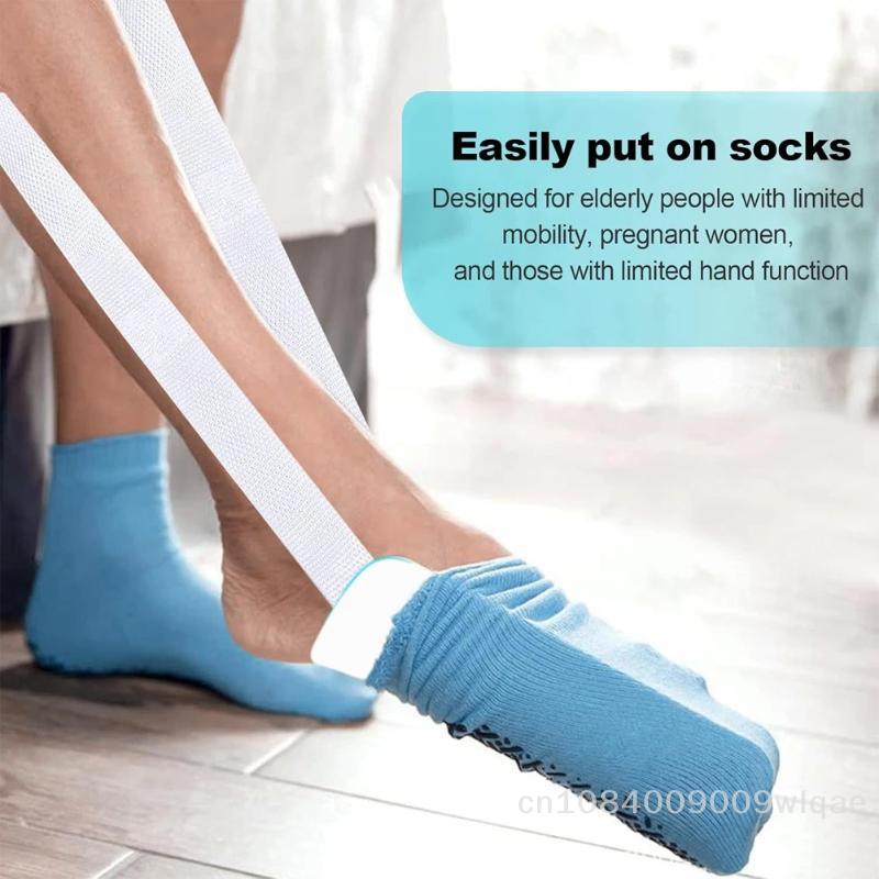 | 3-Finger Fabric Sock Helper with Drawstring ,Easy Use Sock Holder Elderly Dressing Aid for Seniors &Mobility Impaired