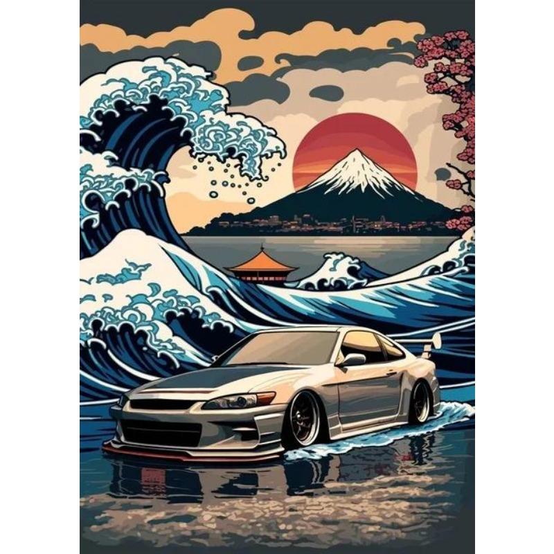 Vintage s Retro Car Japanese Landscape Poster  GTR Luxury Cars Canvas Painting HD Print Wall Art for Living Room  Bedroom Decor