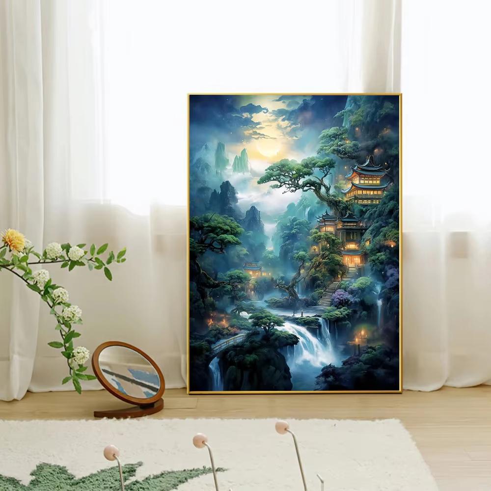 Full Diamond Mosaic Landscape Waterfall 5d DIY Embroidery House Cross Stitch Kit Decorative Paintings for Home