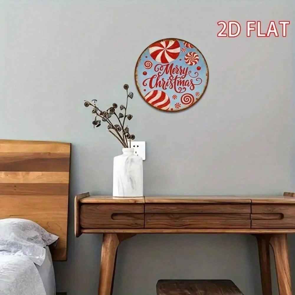 Retro Vintage Tin Sign 8x8 Inch, Christmas Candy Cane Wall Art, Merry Christmas Home Decor for Kitchen Bar Cafe