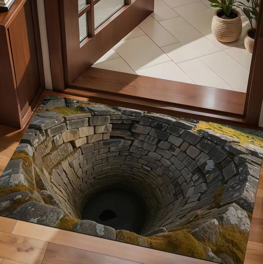 Welcome Mat 2D Mossy Stone Well Area Rug Soft Washable Floor Carpet for Living Room Bedroom Bathroom Home Decor