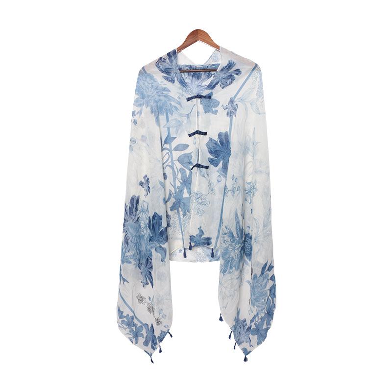 

«Летняя шаль из хлопка и льна в этническом стиле»: Солнцезащитное пляжное покрывало ручной работы с пуговицами в стиле ретро 180*100cm