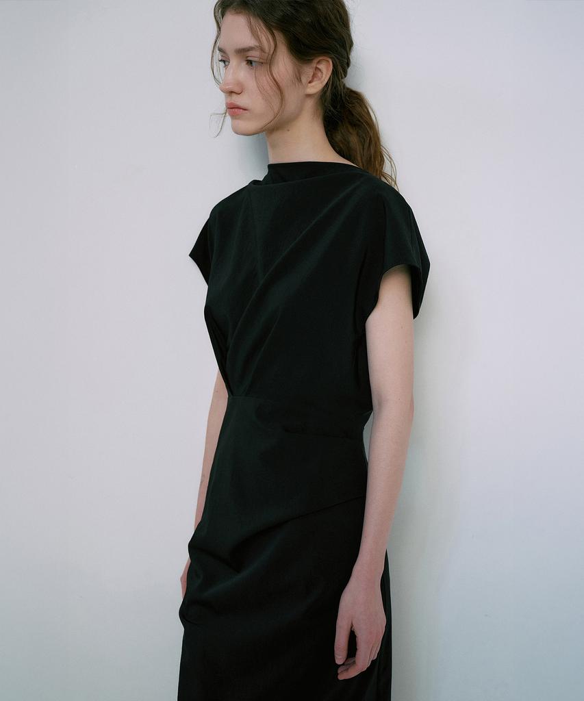 Lamerei Cap Sleeve Boat-Neck Dress[Lmbfspdr806]-Black