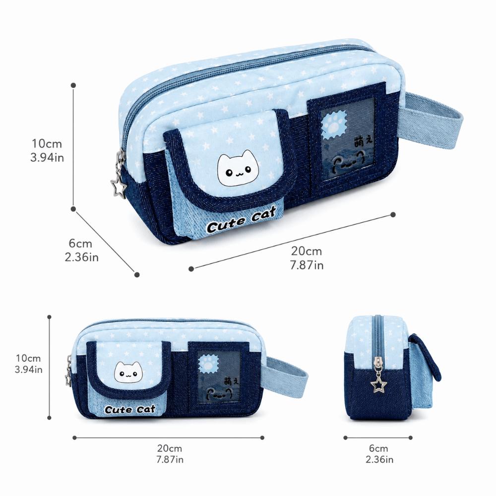 Large Capacity Pen Bag Cat Star Print Stationery Bag Durable Pencil Case  Gift