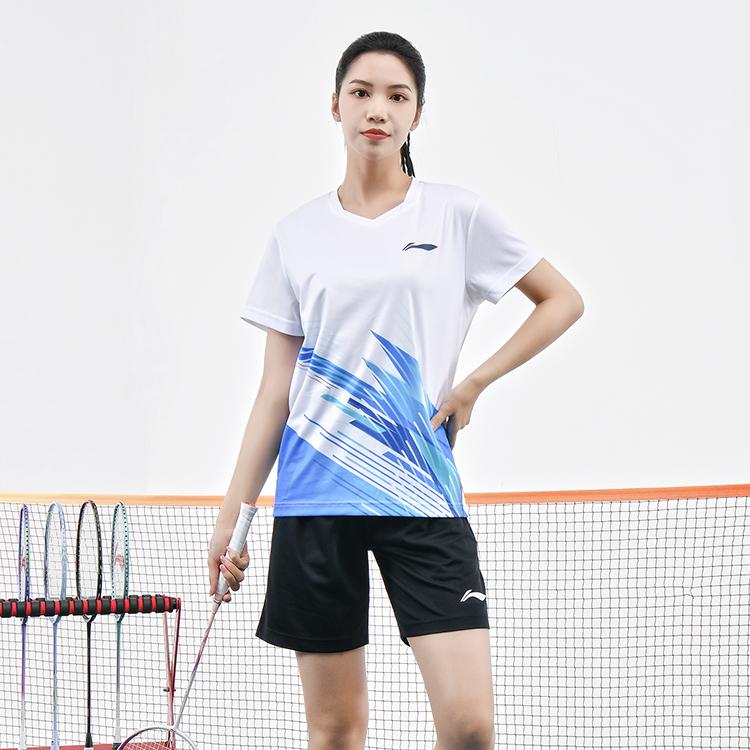 Logo de la Série Badminton Li Ning Manches Courtes Légères Confortable Short Ensemble de Sport Décontracté Ensembles Unisexe AATU057-2
