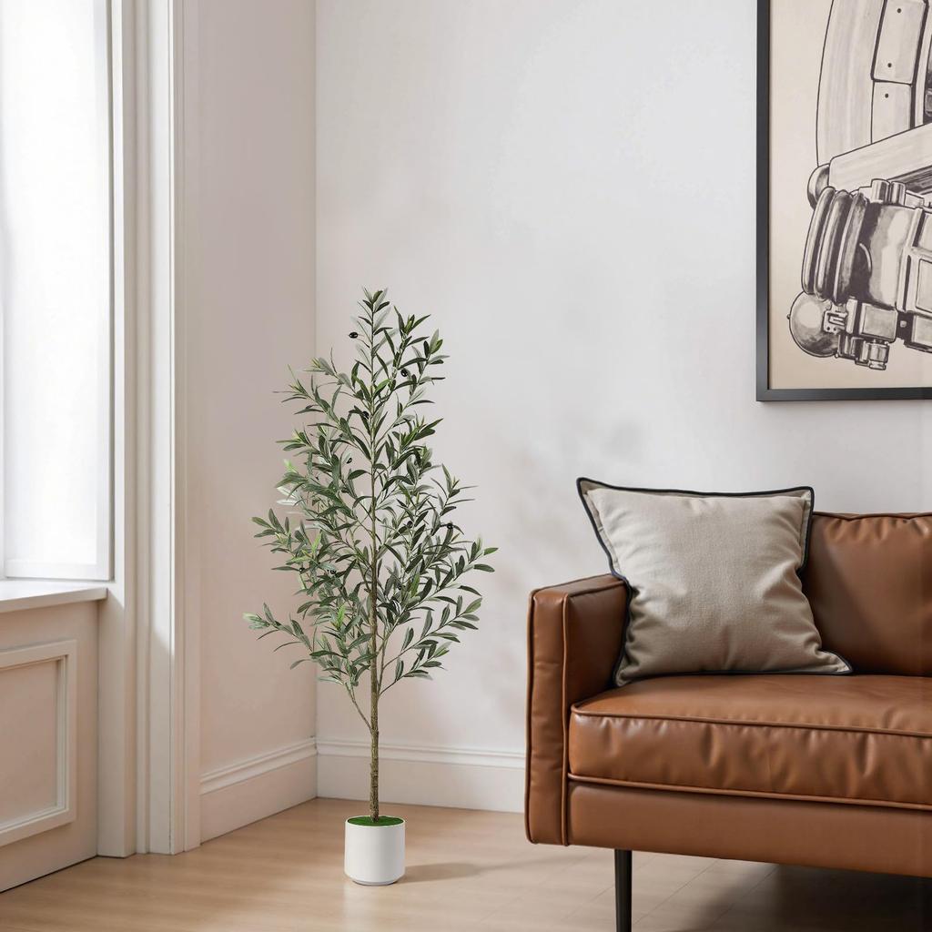 Alupssuc Artificial Houseplant Molding Process Photocatalytic Olive Tree Artificial Tree Fake Green Air Purifier [2026 One-Piece Revamped] [Height