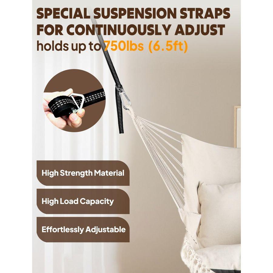 Hammock Chair Hanging Swing 2 Pillows Included,Strong Webbing Straps and Hooks for Easy Hanging Soft Cotton Hanging Chair Side P