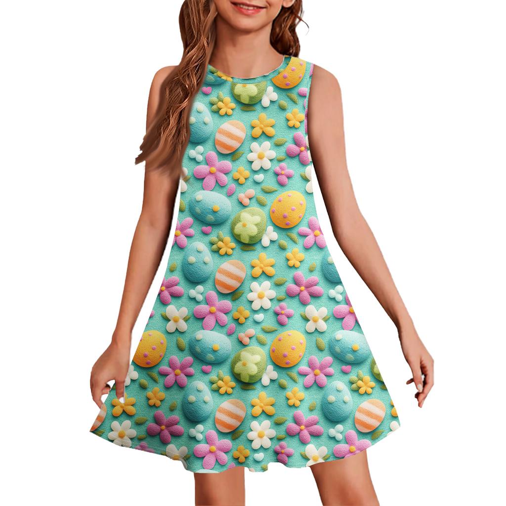 Vestido de verano para niña, sin mangas, estampado, color, informal