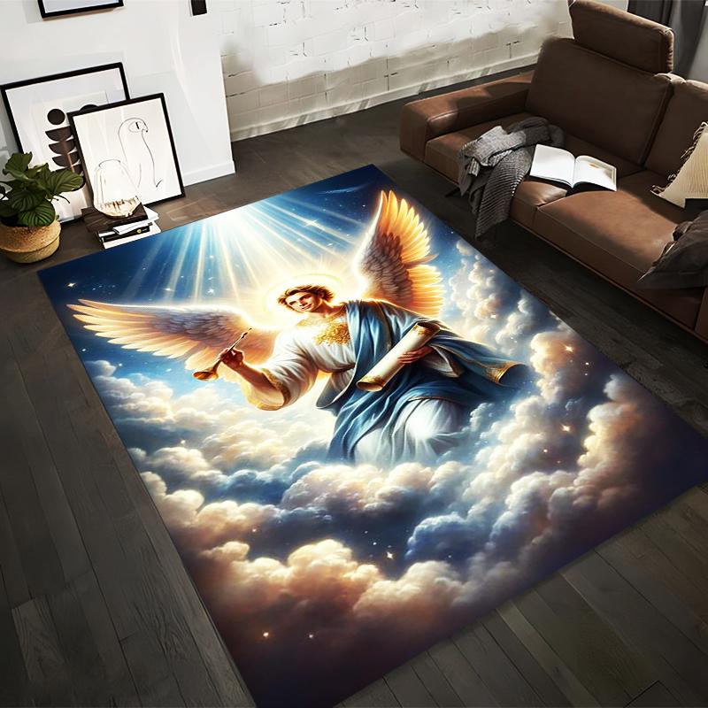 Angel with Trumpet and Scroll Rug: Non-slip rug suitable for living room and bedroom sofas
