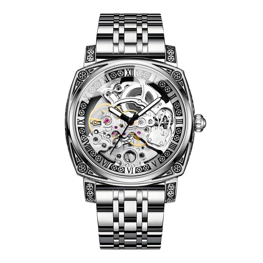 M28 New Trendy Men Watch Night Light Waterproof Carved Flower Mechanical Watch Cool Clock Giftwatches for Man