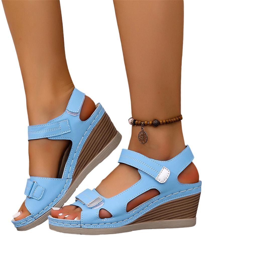 Women's Plus Size Casual Wedge Sandals Adjustable Hook and Loop Straps Open Toe Comfortable Summer Footwear for Daily Wear