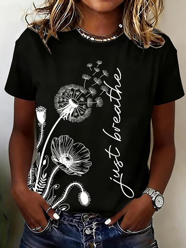 Women's Casual Regular Tops Floral Print Crew Neck Short Sleeve Classic Fashion Tee Daily Weekend Style for Spring & Summer