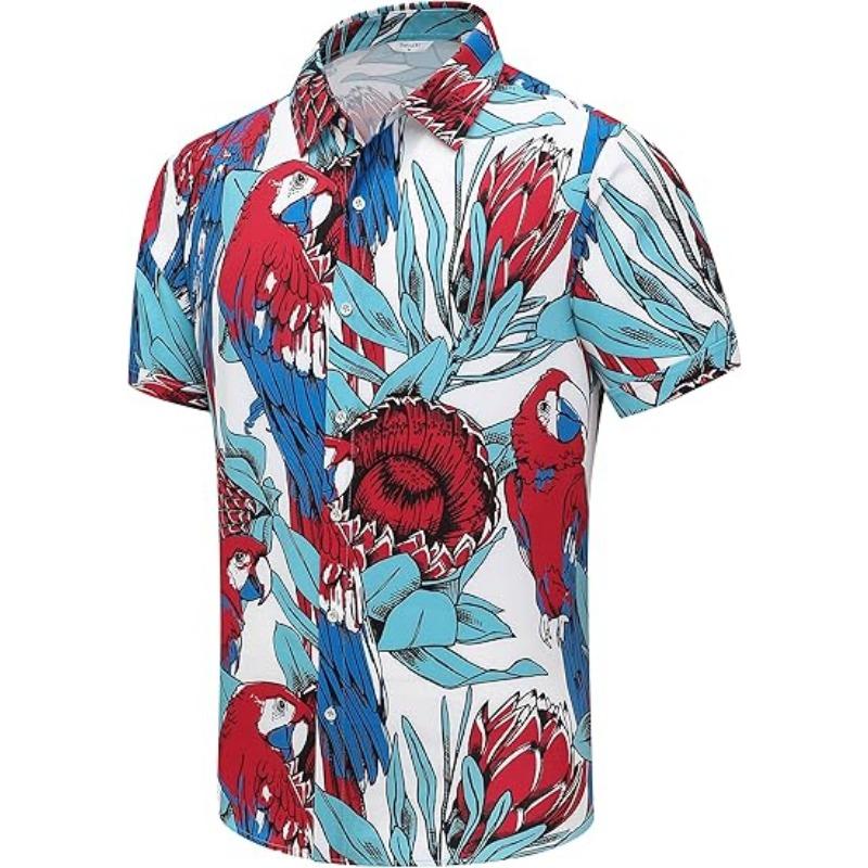 Hawaiian Men's Shirt Unisex Summer Beach Casual Short Sleeved Button Up Shirt Printed Palm Colored Clothing