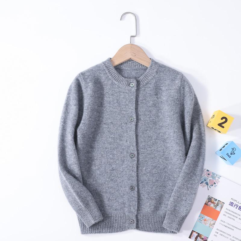Kids' Pure Wool Round Neck Cardigan - Autumn & Winter Thick Sweater for Boys & Girls