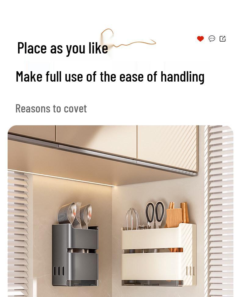 Wall-Mounted Kitchen Chopsticks & Utensil Holder with Draining Basket and Rag Rack