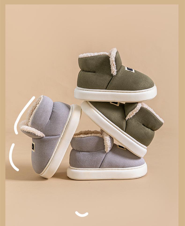 Women's High-Top Velvet-Lined Cotton Slippers, Non-Slip, Warm, Thickened for Winter, Suitable for Indoor & Outdoor Use