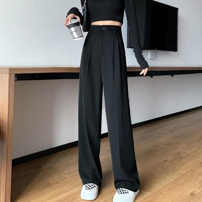 Damskie spodnie z szerokimi nogawkami Spodnie garniturowe Letnie tkaniny Klasyczne kieszenie z wysokim stanem Przycisk Fly długie spodnie palazzo Koreański Casual Bottoms