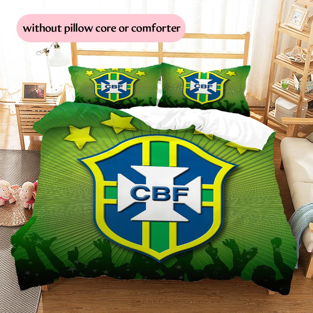 Brazil National Football Team Pattern Bedding Quilt Set Home Decoration Gift (1 * duvet cover + 2 * pillowcase without core)