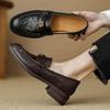 Cowhide Version~ Camellia Platform Loafers Women's Black Round Head Single Shoes Soft Sole One Pedal British Style Small Leather Shoes