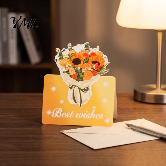 Floral Bouquet Greeting Card 10Pcs 3D Flower Thank You Card, Best Wishes Note Cards Appreciation Gifts for Anniversary, Mother's Day, Teachers'