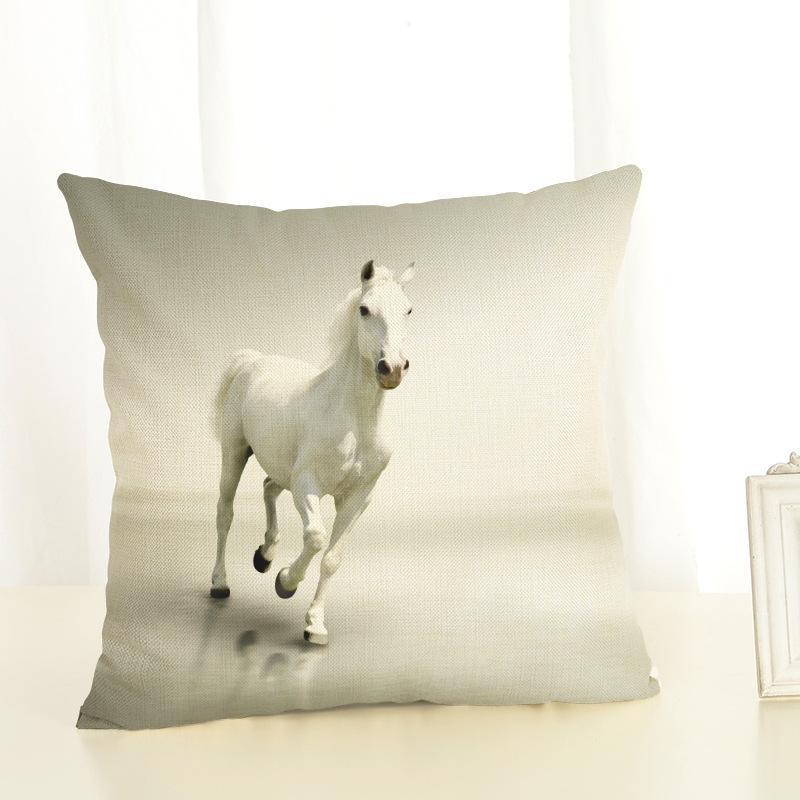 Neue Kissenhülle mit Pferde-Aufdruck Baumwolle Leinen Cartoon-Pferd Dekorative Kissenhülle für Sofa Almohada Zt139