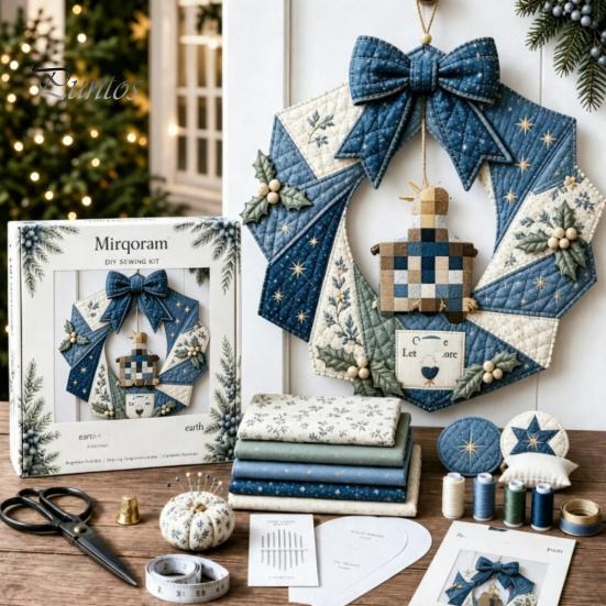 Progetti Creativi Fai da Te per la Casa Ghirlanda Patchwork Kit Artigianale, Modelli Stagionali da Cucito Natalizio, Kit Trapuntatura Fatti a Mano per Adulti Stile Rustico