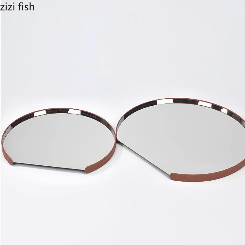 Stainless Steel Mirror Tray Leather Storage Trays Decorative Plate Jewelry Tray Tea Trays Display Stand Cake Dessert Plate Dish