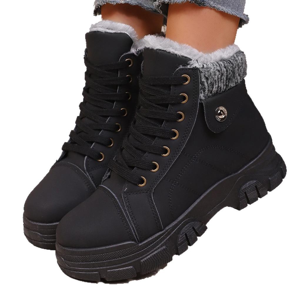 Fashion Fashion Cotton Boots Winter New Round Toe Platform Anti-Slip Wear-Resistant Booties  Style Fleece Thickened Warm Cotton Shoes