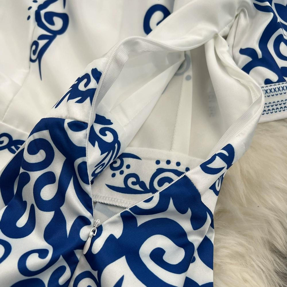 Summer Women Designer Print Runway Dress Short Sleeve Lapel Shirt Party Dresses