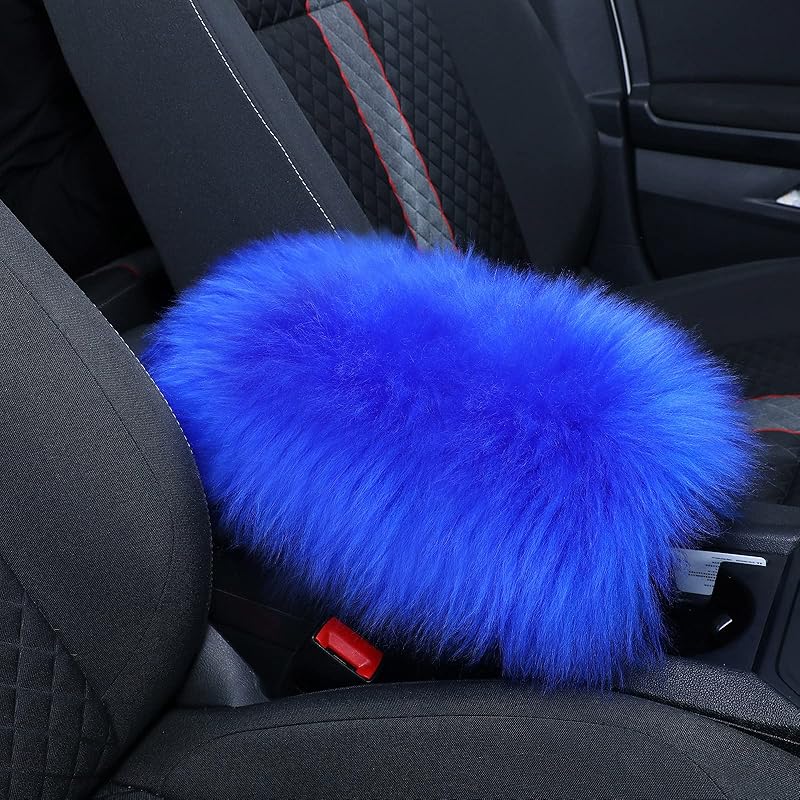 Frienda Furry Armrest Cover Auto Center Console Cover Car Soft Console Pad, Real Sheepskin Wool Soft Fluffy Auto Center Armrest Pad For Most Car