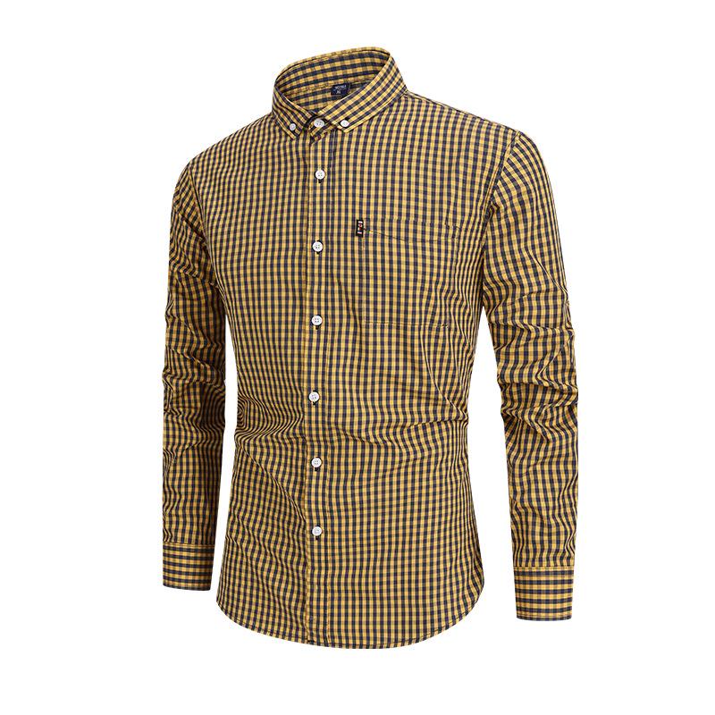 Men's Cross-Border Autumn/Winter Plaid Cotton Long-Sleeve Casual Business Shirt