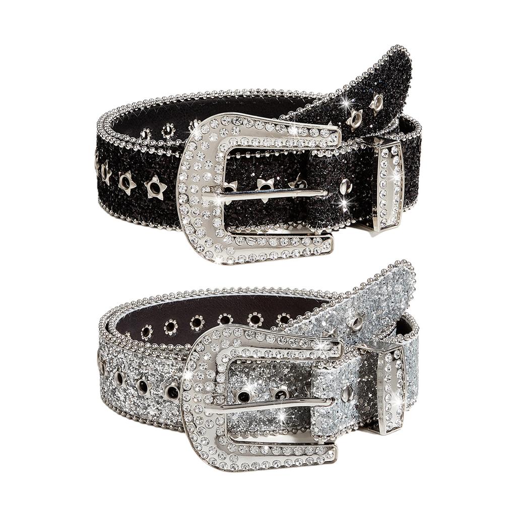 Cintura in vita da locomotiva Cinture con fibbia con strass brillanti per donna Uomo Lussuoso cinturino in vita con paillettes complete per abito jeans
