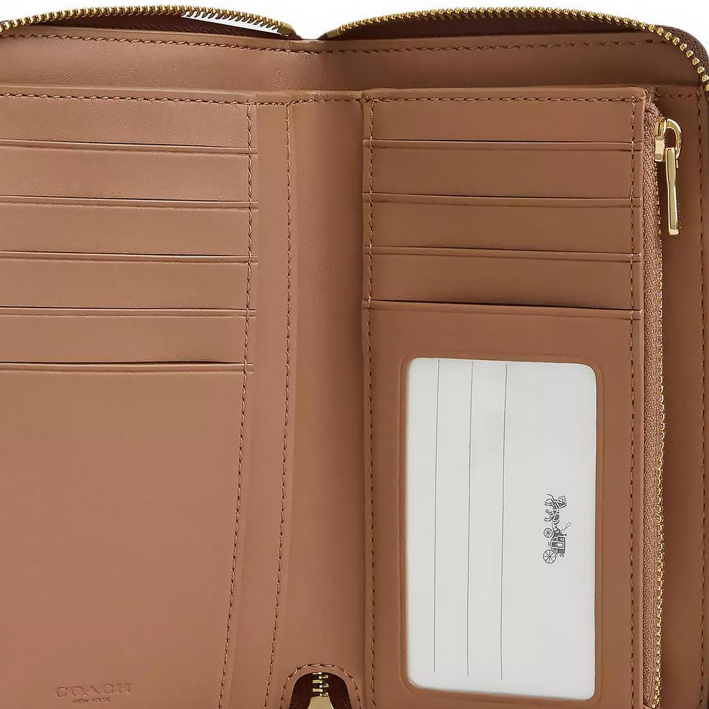 New COACH Id Zip Wallet Coated Canvas Wallet Medium Size Women's Gold & Tawny & Brown CW781-IMXHE