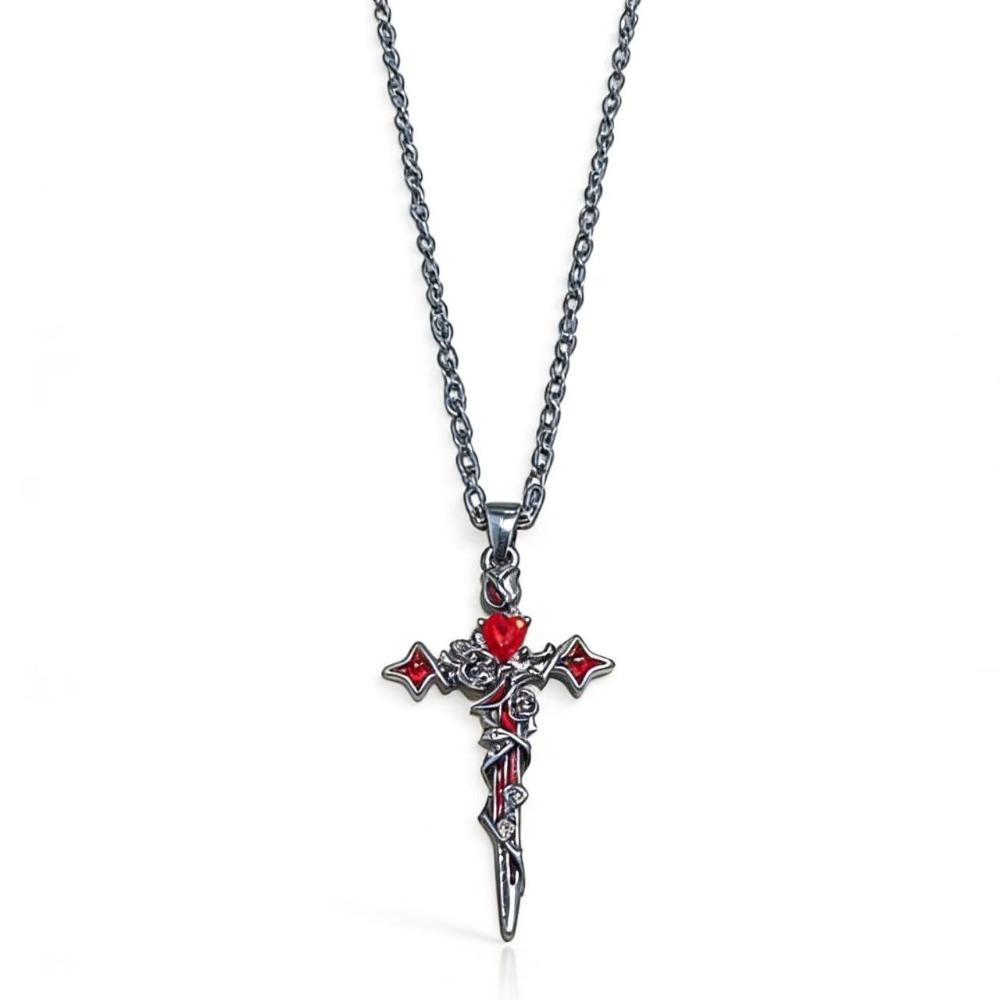 Retro Fashion Y2K Dark Gothic Punk Rose Cross Thorn Earring Unisex Piercing Ear Needle Jewelry Accessorie Pendant Necklace