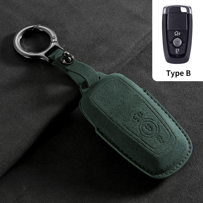 Genuine Leather Auto Key Fob Cover Fit For Ford Fusion Mustang Explorer F150 F250 F350 Ecosport Edge S-Max Ranger Lincoln Mondeo Key Ring Accessoy