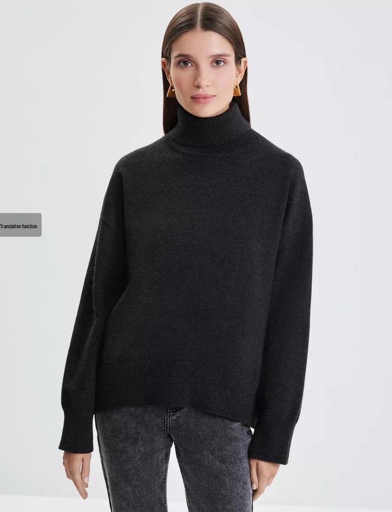 2025 Autumn/Winter High Neck Women's Solid Color Knitted Sweater European & American Style