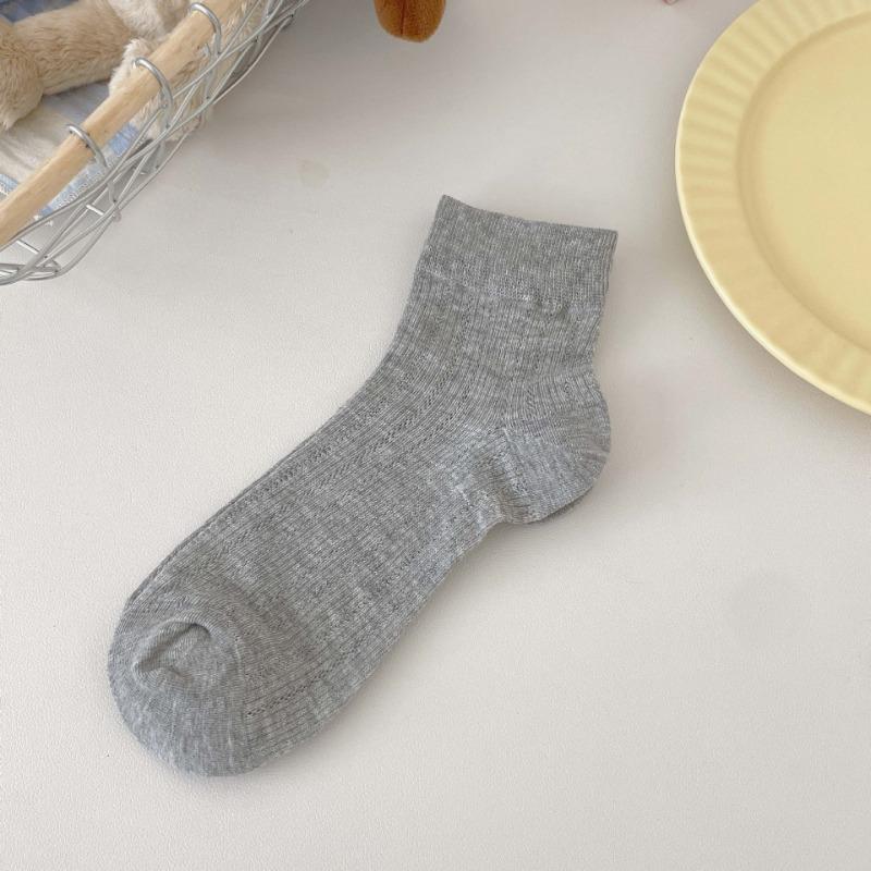 Summer Women's Short Socks with Perforated Mesh, Black and White Solid Color Ballet Style, Breathable Thin Women's Socks