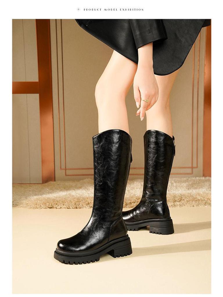 Women's Knee-High Thick-Soled Velvet Winter Boots - Warm Cotton, Height-Enhancing