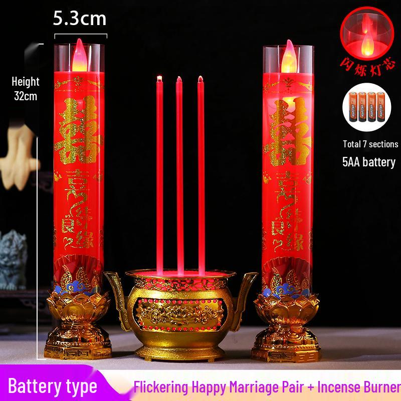 Double Happiness LED Windproof Candle: Dragon & Phoenix Design for Weddings - Safe, Smokeless, Large.