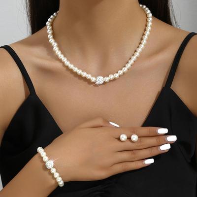 Women's Pearl Jewelry Set: Necklace, Earrings & Bracelet - Perfect Wedding or Mother's Gift Accessory