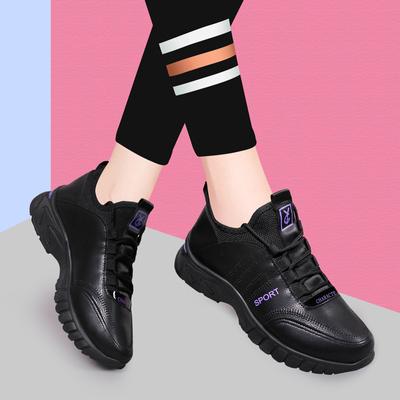 Zapatos de mujer, zapatos para correr de cuero para primavera, versión coreana, zapatos informales combinables, zapatos deportivos antideslizantes e impermeables, zapatos de mujer