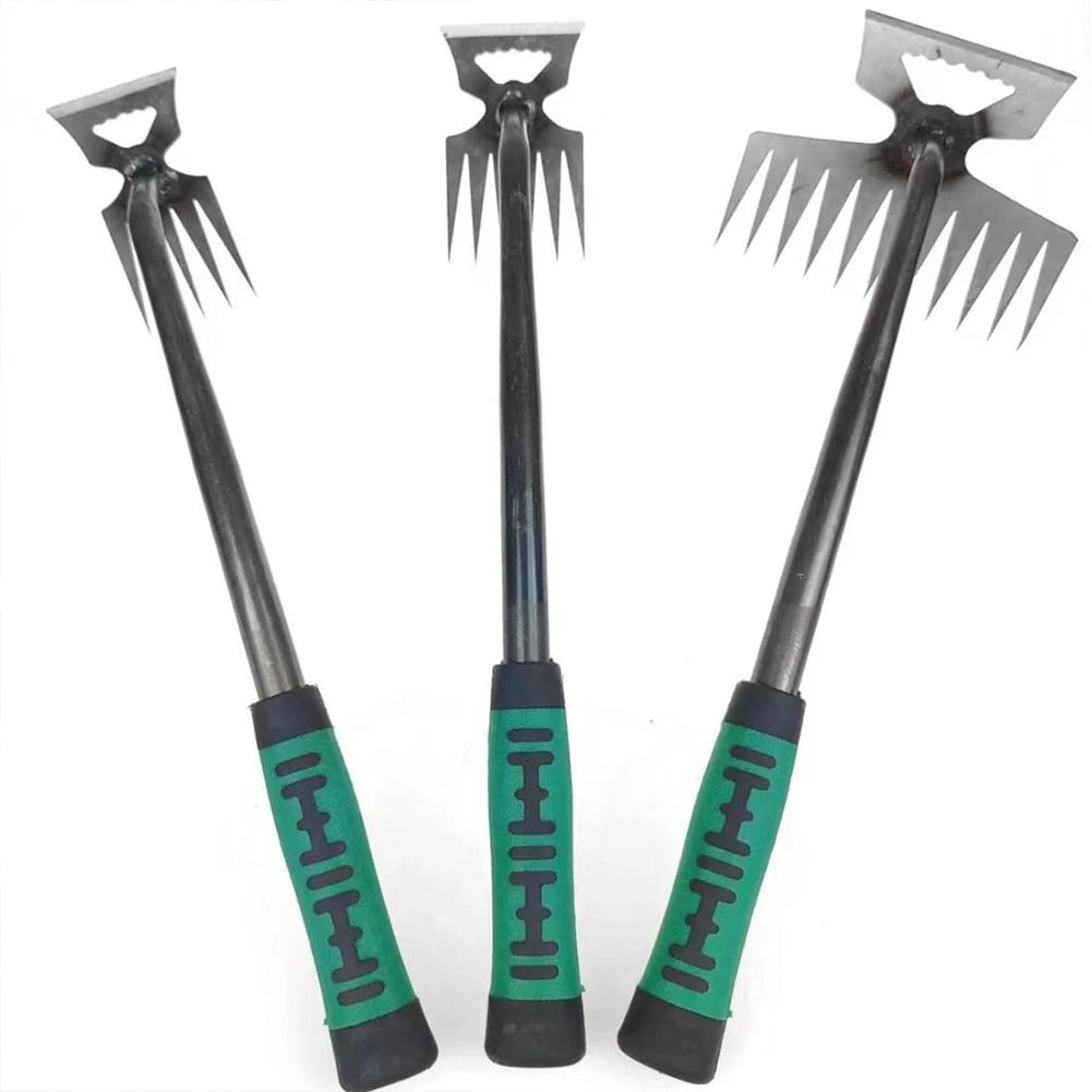 2 In 1 Garden Rake Manual Weed Grass Rooting Tool Puller Shovel 5/6/11 Tooth Weeding Removal Hand Gardening Loose Soil Tool