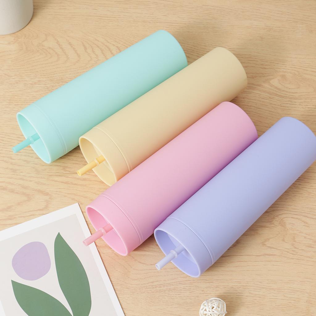 1pc Plastic Straw Cup Double-Layer Water Bottles Coffee Cup Reusable Hard Plastic Tumbler With Lid Drinkware Gift